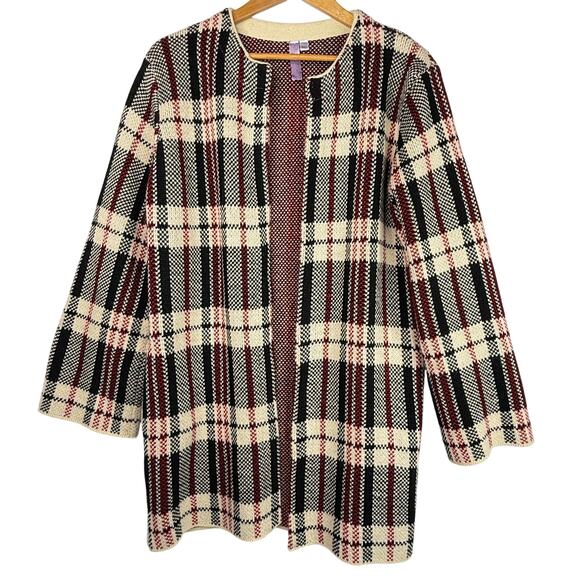 Alya Sweaters - Alya Plaid Open Front Cardigan M/L